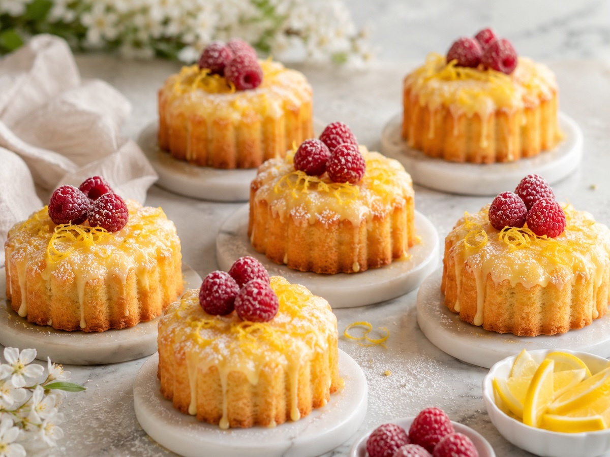 Lemon Drizzle cakes in charlotte pan Lemon Drizzle cakes in charlotte pan
